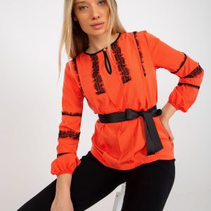 Wholesale Orange Women's Formal Blouse with Tied Strap