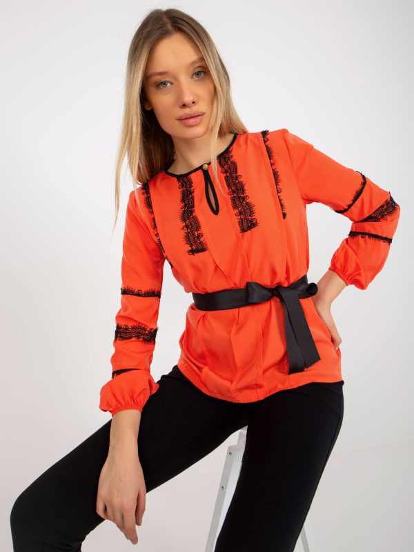 Wholesale Orange Women's Formal Blouse with Tied Strap