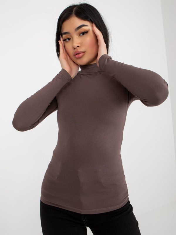 Wholesale Dark brown basic turtleneck blouse Cassie RUE PARIS