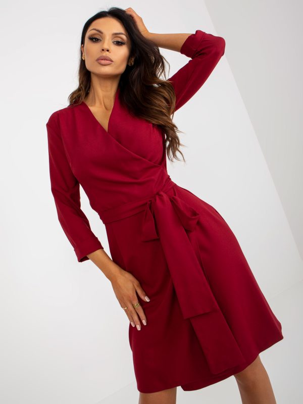 Wholesale Burgundy wrap cocktail dress with Edelie binding