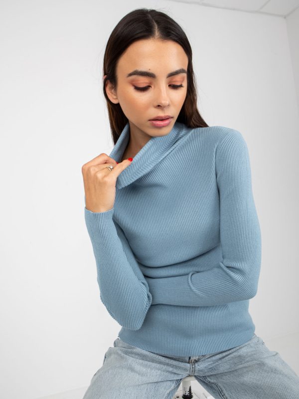 Wholesale Light Blue Fit Turtleneck Stripe Sweater