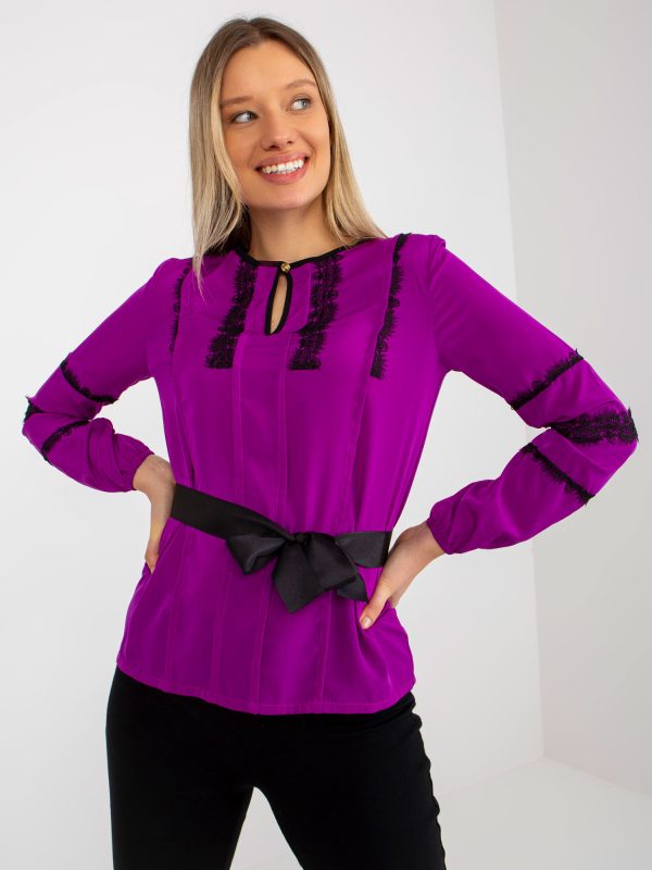 Wholesale Purple Women's Formal Blouse with Lace and Binding