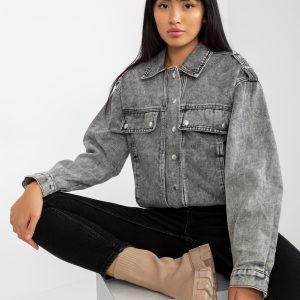 Wholesale Grey Women's Snap Button Jeans Jacket