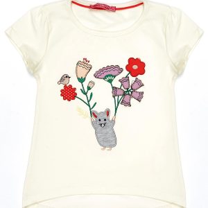 Wholesale Ecru t-shirt for girl with colorful pattern