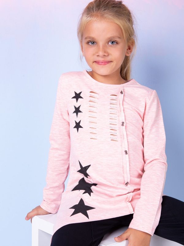 Wholesale Pink asymmetrical girl tunic with stars