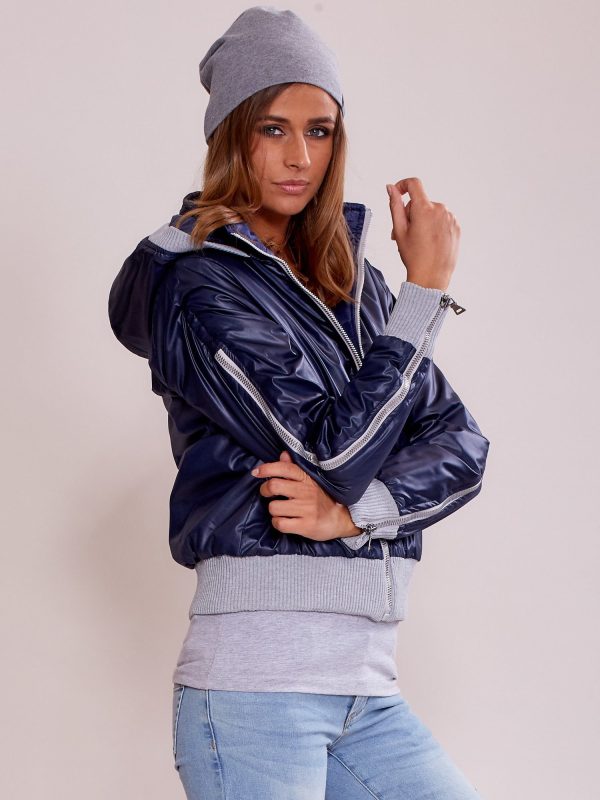 Wholesale Navy Transition Jacket with Zippers on Sleeves