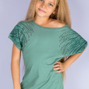 Wholesale Green Cotton Girl Blouse with Palm Tops