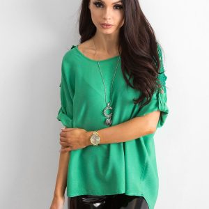 Wholesale Green blouse with roll-up sleeves