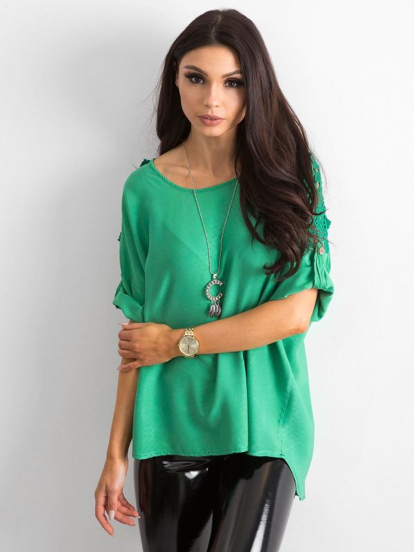 Wholesale Green blouse with roll-up sleeves