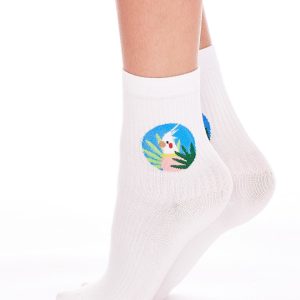 Wholesale FULLOFF White Exotic Bird Print Socks