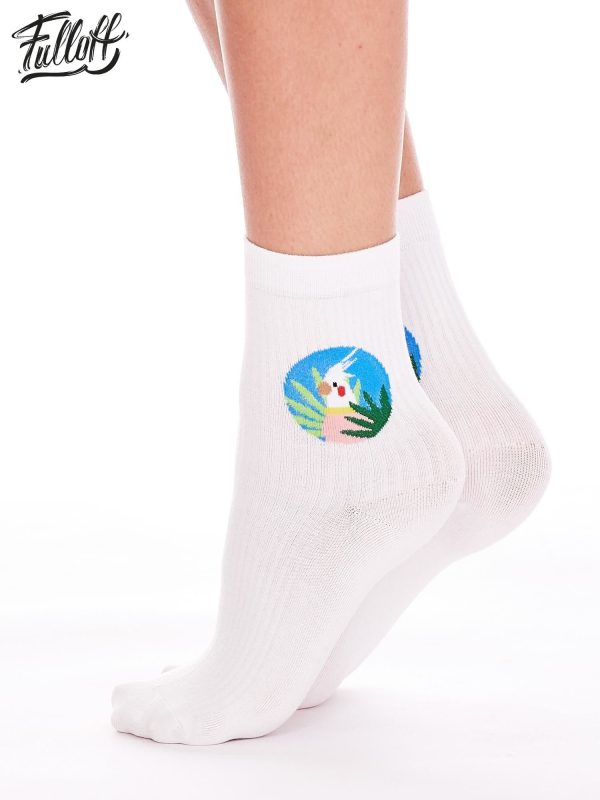 Wholesale FULLOFF White Exotic Bird Print Socks