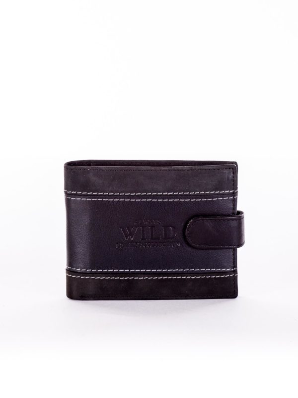 Wholesale Men's Black Leather Wallet with Decorative Stitching