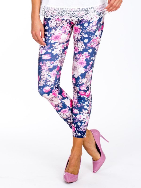 Wholesale Blue high waist floral pants
