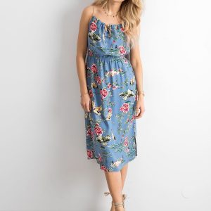 Wholesale Blue dress with floral print motif