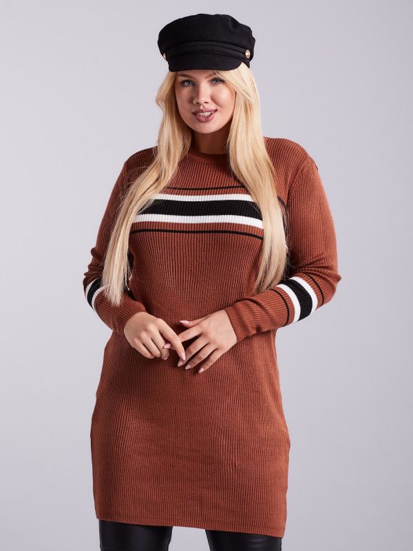 Wholesale Brown Plus Size Long Sweater