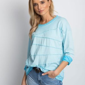 Wholesale Blue blouse with asymmetrical stitching