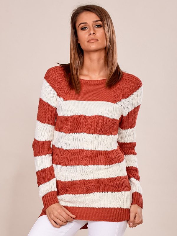 Wholesale Dark pink striped women's sweater