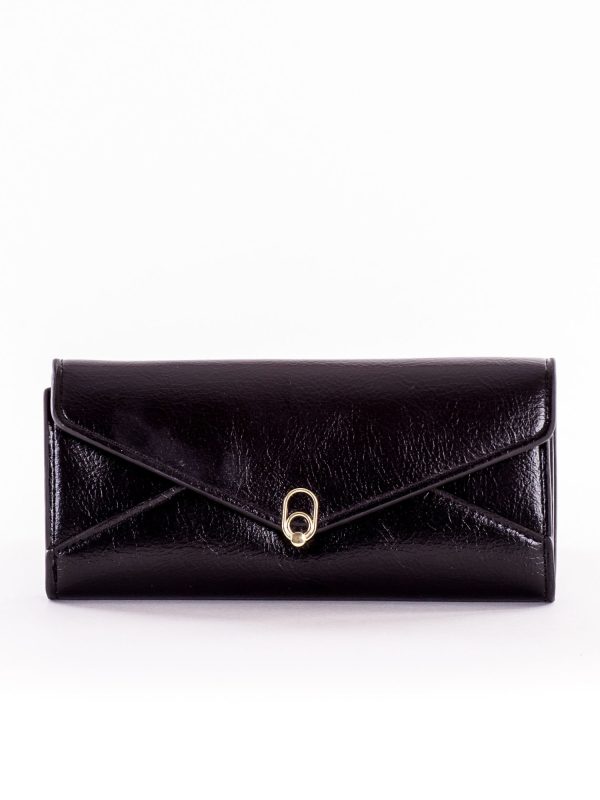 Wholesale Black oblong wallet with decorative snap closure