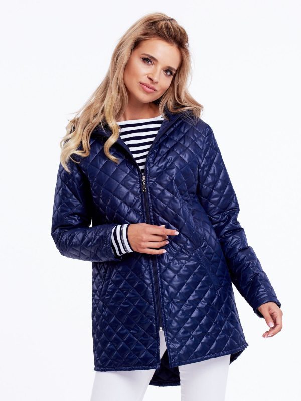 Wholesale Navy Blue Quilted Hooded Jacket