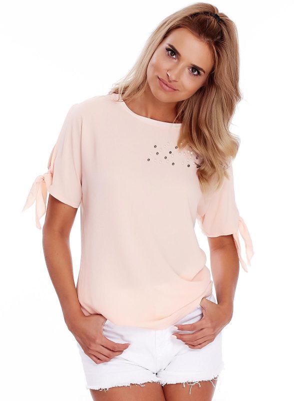 Wholesale Peach blouse with pearls