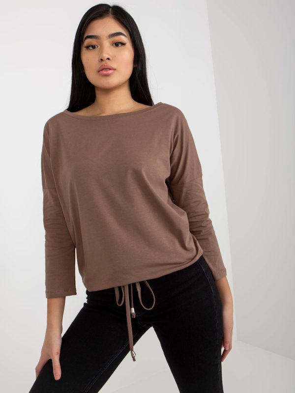 Wholesale Brown Basic Daily Blouse with Ribbed Fiona