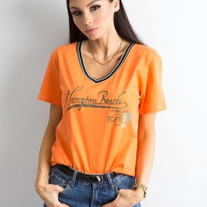 Wholesale Orange t-shirt with drawstring and lettering