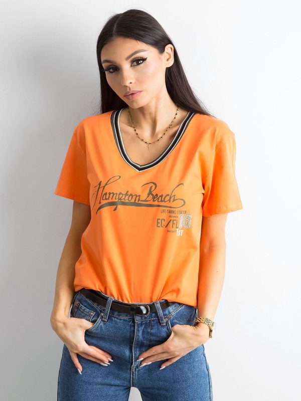 Wholesale Orange t-shirt with drawstring and lettering