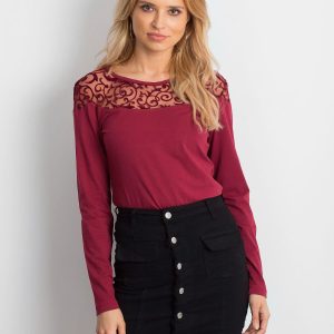 Wholesale Burgundy blouse with transparent neckline