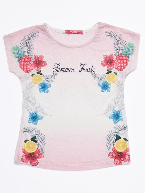 Wholesale Lilac ombre girls t-shirt with tropical print