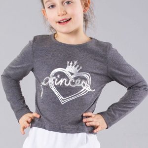 Wholesale Graphite girl blouse with lettering and appliqué