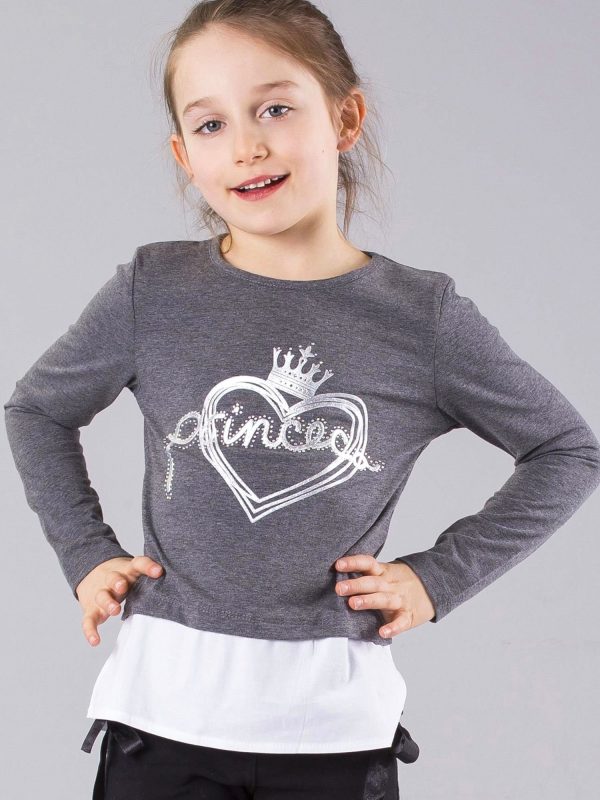 Wholesale Graphite girl blouse with lettering and appliqué