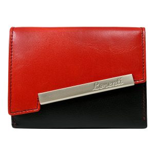 Wholesale Red and black leather wallet with asymmetrical clasp