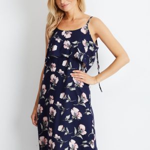 Wholesale Navy blue dress with floral motif