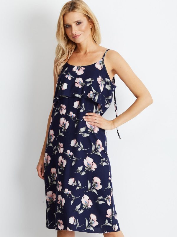 Wholesale Navy blue dress with floral motif