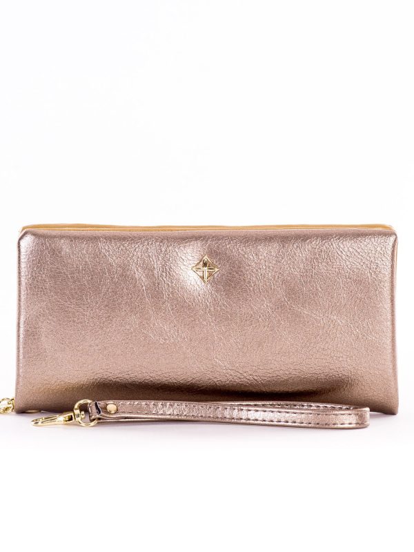 Wholesale Gold oblong zipper wallet with decorative pendants