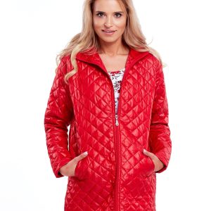 Wholesale Red quilted parka with ribbing