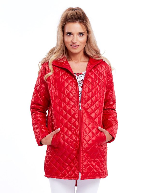 Wholesale Red quilted parka with ribbing