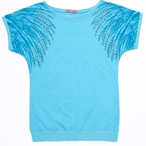 Wholesale Blue cotton girl blouse with palm trees