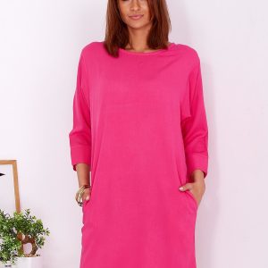 Wholesale Oversize dress with cotton blend dark pink