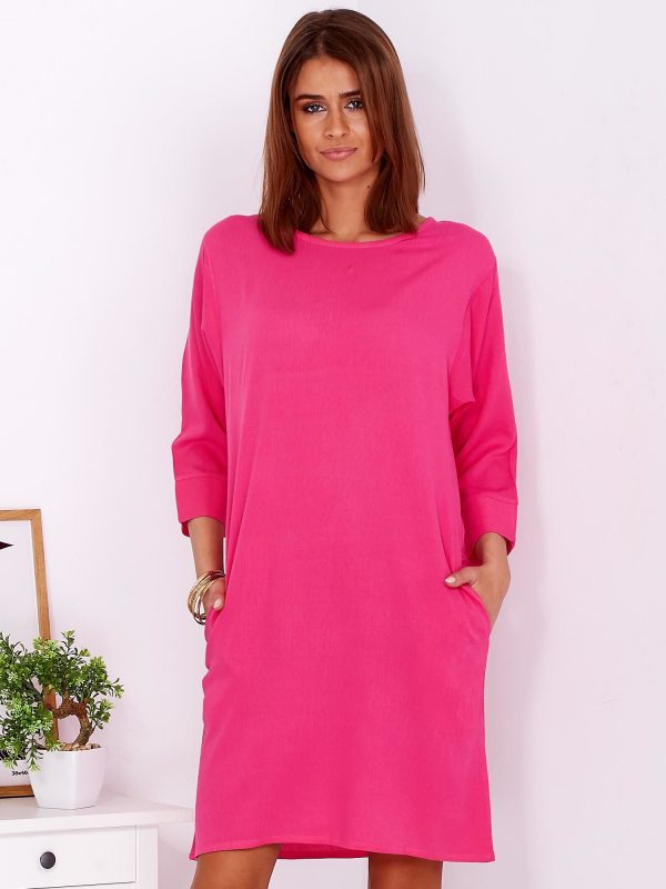 Wholesale Oversize dress with cotton blend dark pink