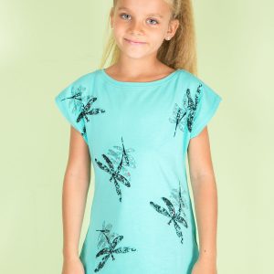 Wholesale Mint girl tunic with dragonflies and diamonds print