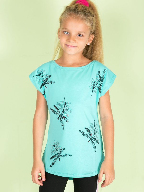 Wholesale Mint girl tunic with dragonflies and diamonds print