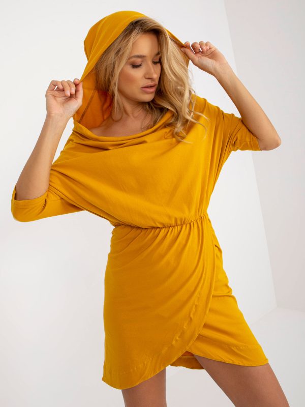 Wholesale Dark Yellow Casual Bookmark Hooded Dress