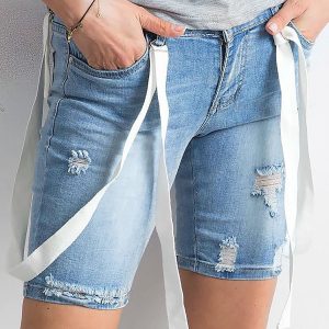 Wholesale Blue women's shorts with abrasions