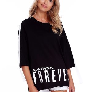 Wholesale Black blouse with inscription and extended back