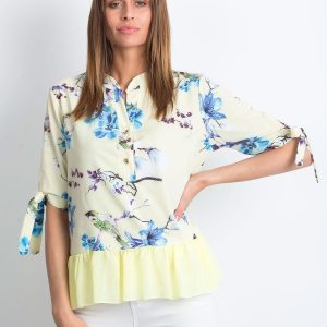 Wholesale Yellow floral blouse with flounce