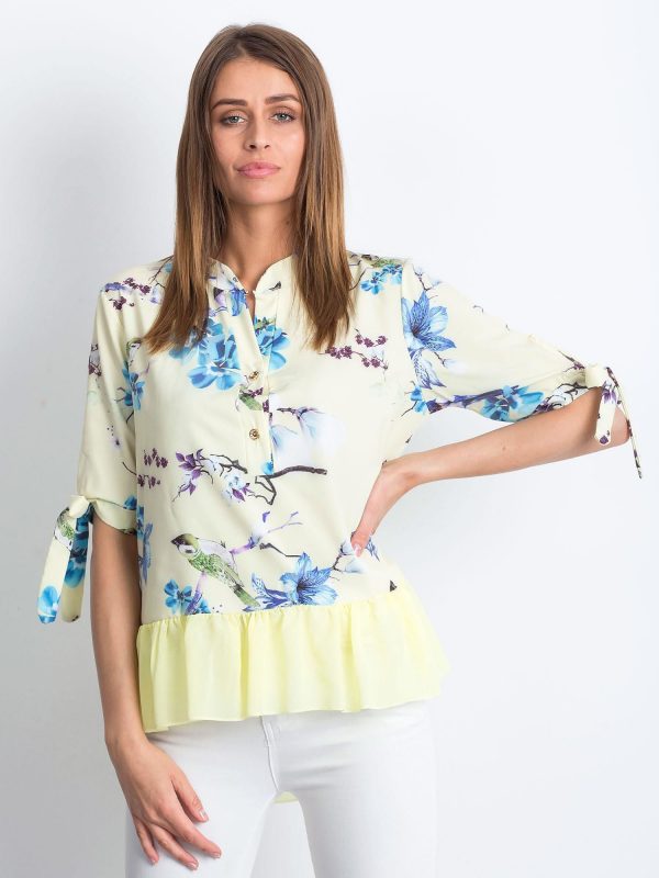 Wholesale Yellow floral blouse with flounce