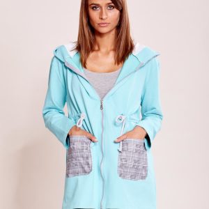 Wholesale Mint cardigans with hood and ribbing at the waist