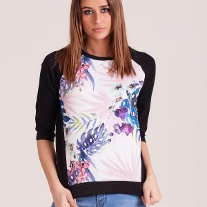 Wholesale Black sweatshirt with exotic plant motif