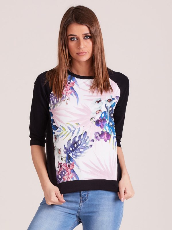 Wholesale Black sweatshirt with exotic plant motif